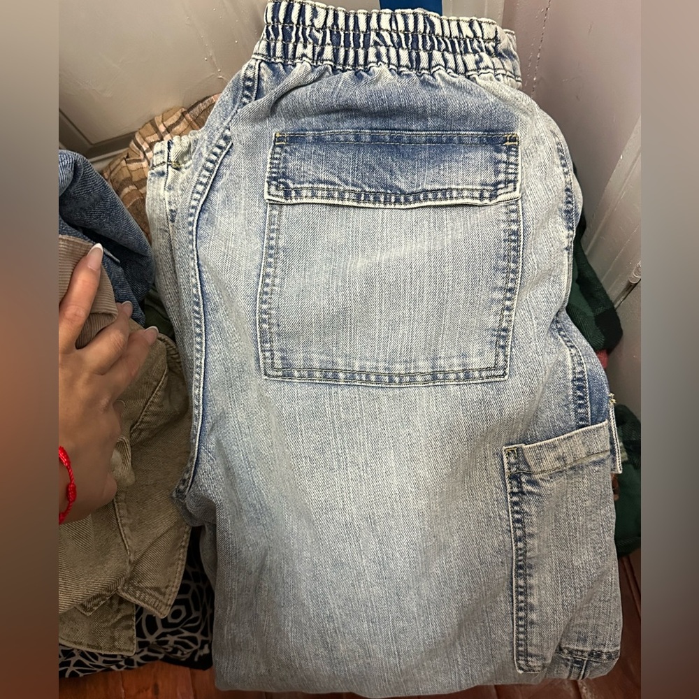 Denim parachute pants